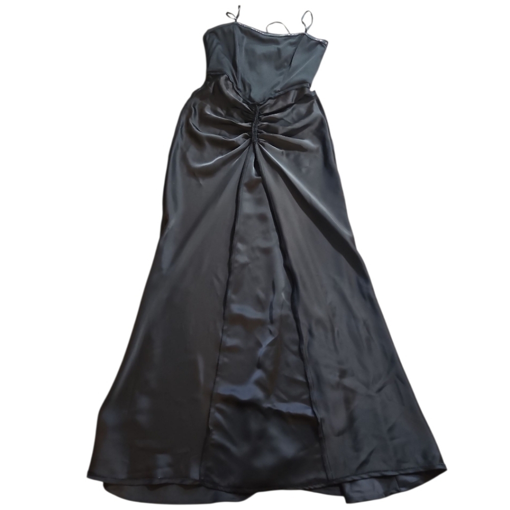 Betsy & Adam Black Strapless Ruched Satin Gown Maxi Dress Size 6 - Picture 11 of 12